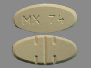 Pill MX 74 Yellow Oval is Trazodone Hydrochloride