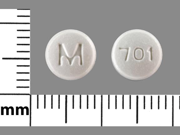 Хапче M 701 е ризатриптан бензоат (орално разпадащ се) 5 mg (база)