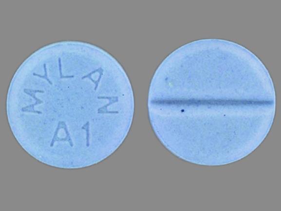 Pill MYLAN A1 Blue Round is Alprazolam