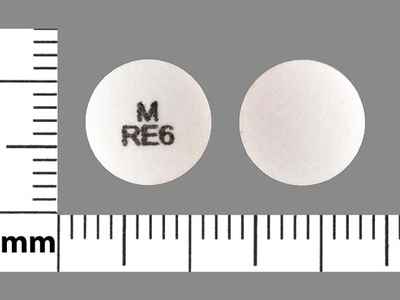 Pill M RE6 White Round is Ropinirole Hydrochloride Extended-Release