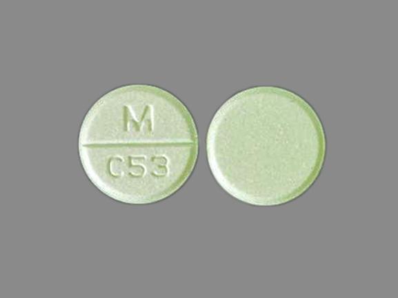 Pill M C53 Green Round is Carbidopa and Levodopa (Orally Disintegrating)