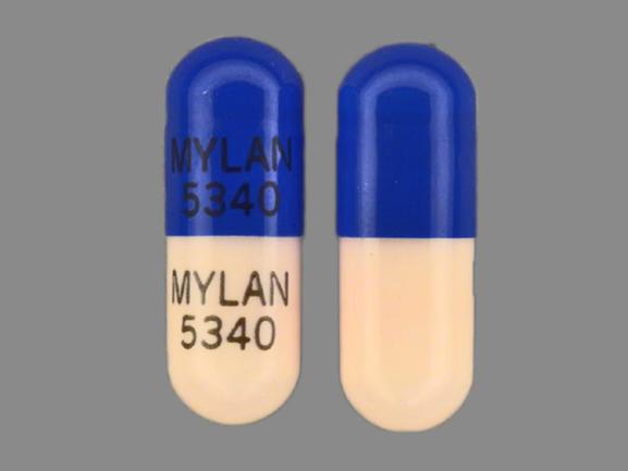 Pill MYLAN 5340 MYLAN 5340 Blue & Pink Capsule/Oblong is Diltiazem Hydrochloride Extended-Release (XR)