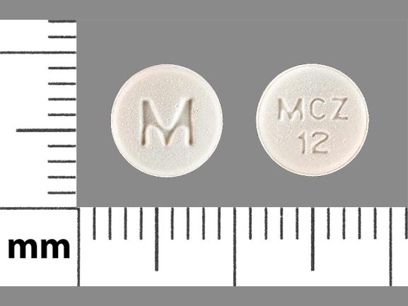 Pill M MCZ 12 White Round is Meclizine Hydrochloride