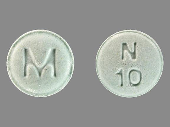 Pill M N 10 Green Round is Ropinirole Hydrochloride
