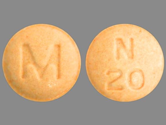 Pill M N 20 Orange Round is Ropinirole Hydrochloride