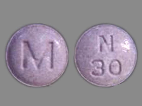 Pill M N 30 Purple Round is Ropinirole Hydrochloride