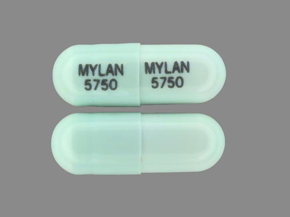 Pill MYLAN 5750 MYLAN 5750 Blue Capsule/Oblong is Ketoprofen