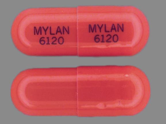 Pill MYLAN 6120 MYLAN 6120 Pink Capsule/Oblong is Diltiazem Hydrochloride Extended-Release (SR)