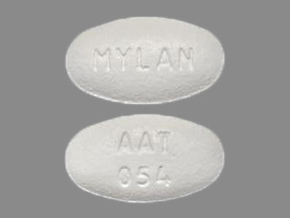 Pill AAT 054 MYLAN White Oval is Amlodipine Besylate and Atorvastatin Calcium