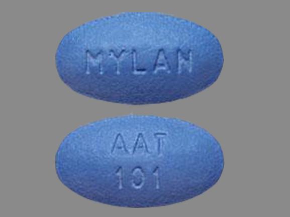 Pill AAT 101 MYLAN Blue Oval is Amlodipine Besylate and Atorvastatin Calcium