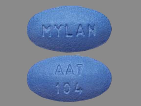 Pill AAT 104 MYLAN Blue Oval is Amlodipine Besylate and Atorvastatin Calcium