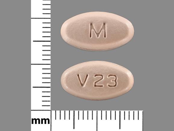 Pill M V23 Orange Oval is Hydrochlorothiazide and Valsartan
