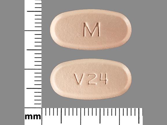Pill M V24 Orange Oval is Hydrochlorothiazide and Valsartan