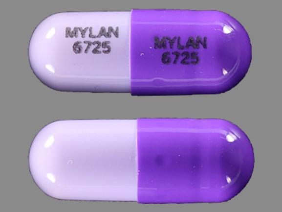 Pill MYLAN 6725 MYLAN 6725 Purple Capsule-shape is Zonisamide