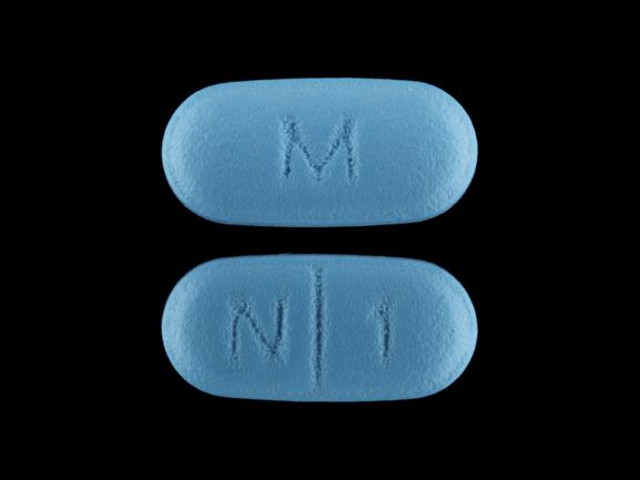 M N 1 Pill Images (Blue / Elliptical / Oval) .