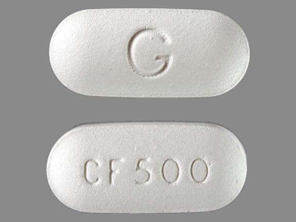 Pill G CF 500 White Elliptical/Oval is Ciprofloxacin Hydrochloride.