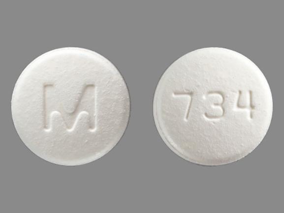 Pill M 734 White Round is Ondansetron Hydrochloride (Orally Disintegrating)