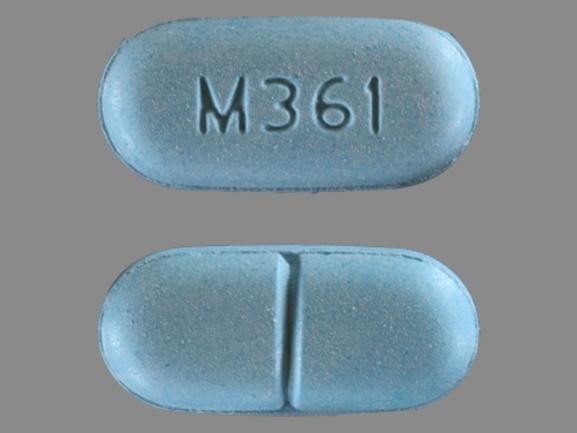 Pill M361 Blue Capsule-shape is Acetaminophen and Hydrocodone Bitartrate.