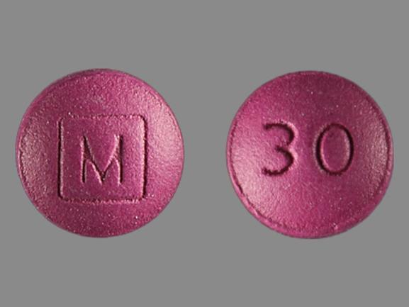 Pill 30 M Purple Round is Morphine Sulfate Extended-Release