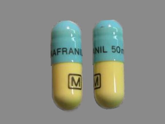 Pill ANAFRANIL 50 mg M Blue & White Capsule-shape is Anafranil