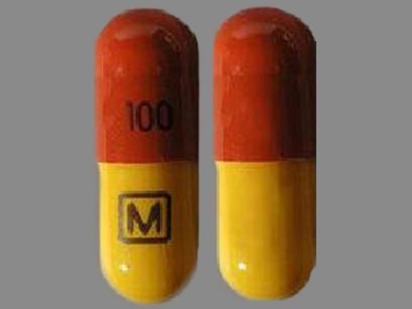 Pill M 100 Yellow Capsule-shape is Imipramine Pamoate