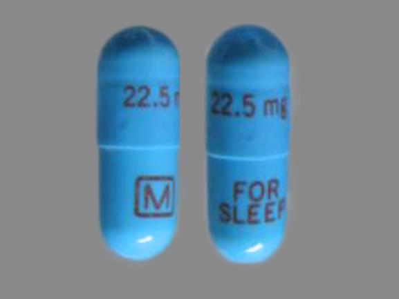 Pill 22.5 mg 22.5 mg M FOR SLEEP Blue Capsule/Oblong is Temazepam