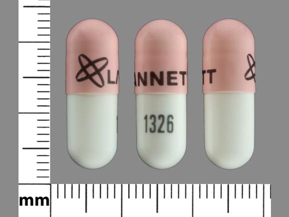 Pill Logo LANNETT 1326 Pink & White Capsule/Oblong is Ursodiol