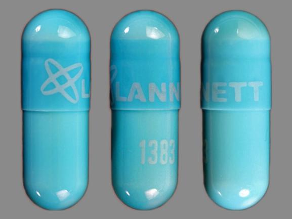 Pill LANNETT 1383 Blue Capsule/Oblong is Clindamycin Hydrochloride