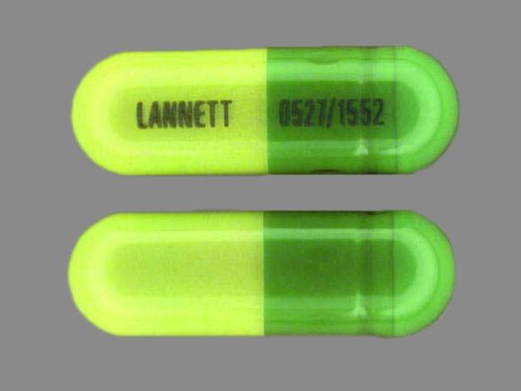 Pill 0527/1552 LANNETT Green Capsule-shape is Aspirin, butalbital and caffeine