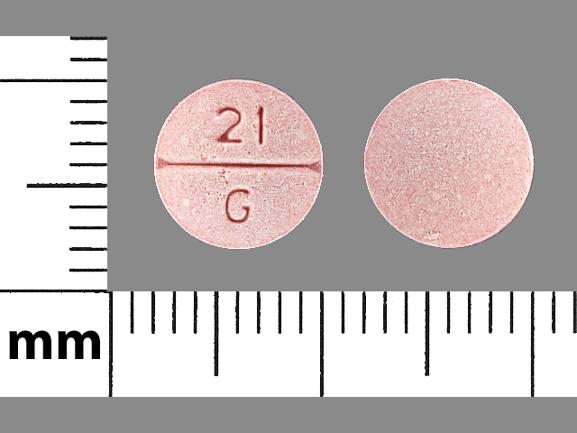 Pill 21 G Pink Round is Meclizine Hydrochloride