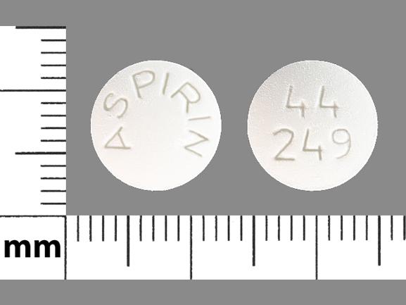 Pill ASPIRIN 44 249 White Round is Aspirin