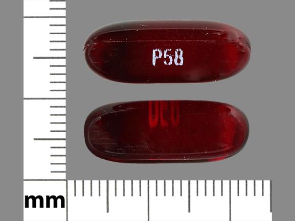 Pill P58 Red Capsule-shape is Docusate Calcium