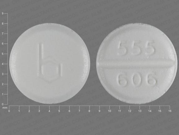 Pill b 555 606 White Round is Megestrol Acetate