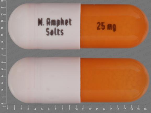 Amphetamine and dextroamphetamine extended release 25 mg M. Amphet Salts 25 mg