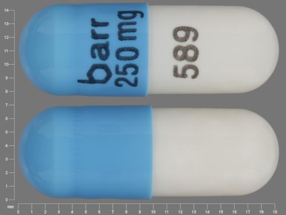 Pill barr 250mg 589 Blue & White Capsule/Oblong is Didanosine