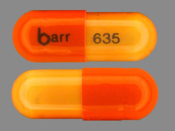 Pill barr 635 Orange Capsule/Oblong is Danazol