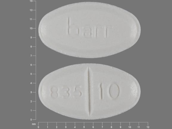 Pill barr 835 10 White Oval is Warfarin Sodium