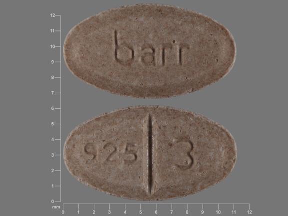 Pill barr 925 3 Tan Elliptical/Oval is Warfarin Sodium