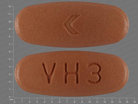 Pill VH3 > Brown Oval is Hydrochlorothiazide and Valsartan