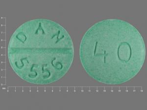 Pill 40 DAN 5556 Green Round is Propranolol Hydrochloride
