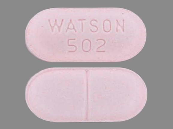 Pill WATSON 502 Pink Elliptical/Oval is Acetaminophen and Hydrocodone Bitartrate