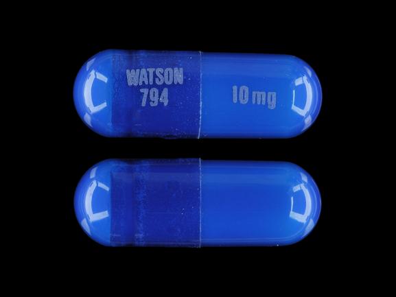 Pill WATSON 794 10 mg Blue Capsule-shape is Dicyclomine Hydrochloride