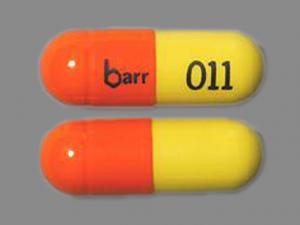 Pill barr 011 Orange & Yellow Capsule-shape is Tetracycline Hydrochloride