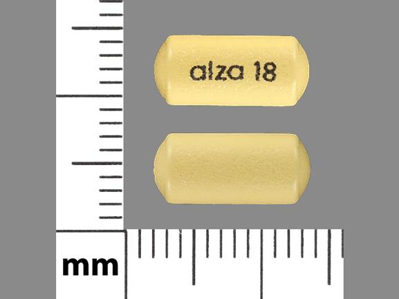 Pill alza 18 Yellow Capsule/Oblong is Methylphenidate Hydrochloride Extended-Release