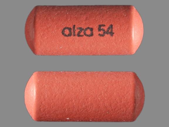Pill alza 54 Red Capsule-shape is Methylphenidate Hydrochloride Extended-Release