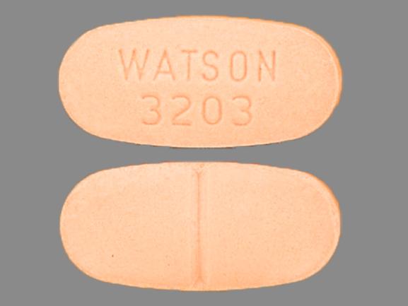 Pill WATSON 3203 Orange Elliptical/Oval is Acetaminophen and Hydrocodone Bitartrate