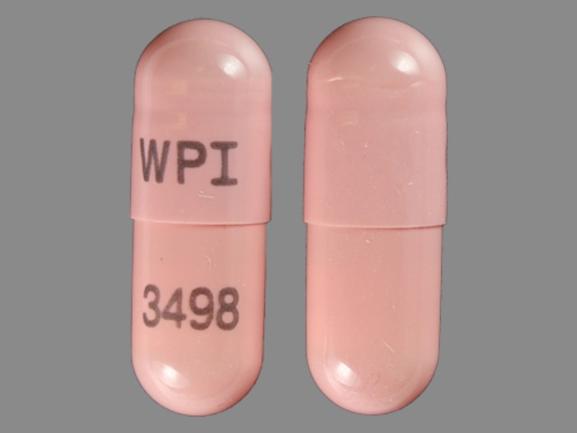 Pill WPI 3498 Pink Capsule-shape is Galantamine Hydrobromide Extended Release