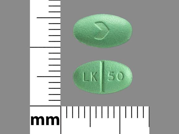 Pill LK 50 > Green Oval is Losartan Potassium