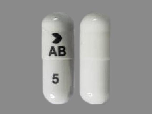 Pill > AB 5 White Capsule/Oblong is Amlodipine Besylate and Benazepril Hydrochloride