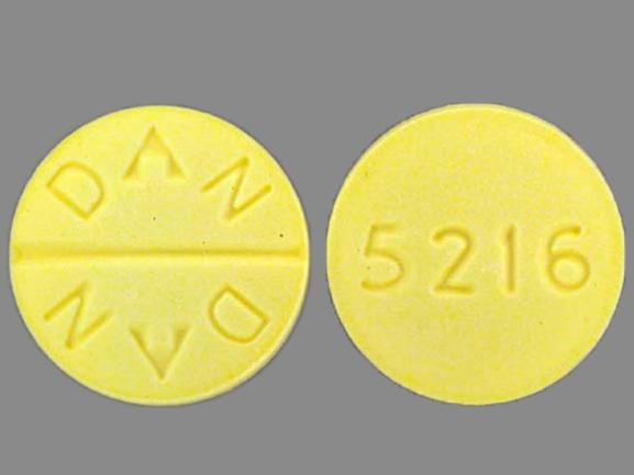 Pill 5216 DAN DAN Yellow Round is Folic Acid